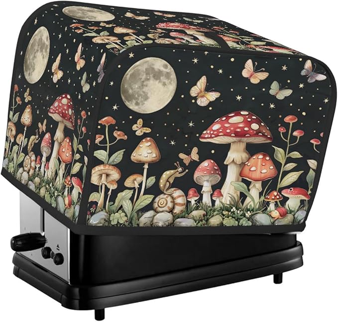 Mushroom Moon Butterfly Toaster Cover 2 Slice Dust and Fingerprint Protection Toaster Bread Maker Covers Washable Kitchen Small Appliance Covers for Kitchen Accessories Decor Bakeware Women Gift