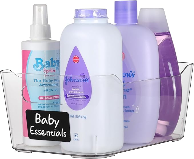 Clear Plastic Storage Bins with Labels, Pantry Organizers and Storage Containers Fridge Organizer Bins Kitchen Cabinet Organization for Organizing Medicine Cabinet Organizer Bin Bathroom Refrigerator