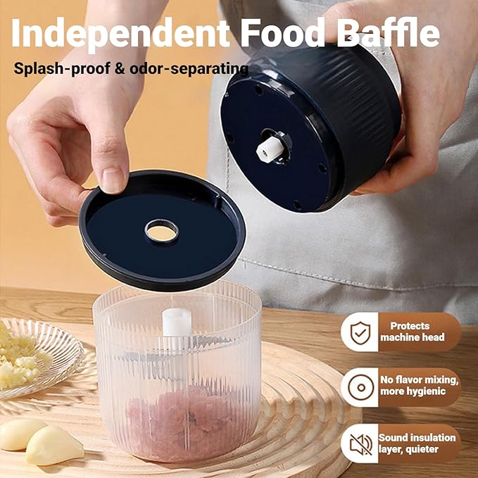 2026 New Electric Garlic Chopper, Mini Portable Veggie Chopper, Small Cordless Garlic Choppers Mincer, USB Rechargeable, 350ML Electric Mini Veggie Cutter for Onion, Garlic, Chili, Ginger (Blue)