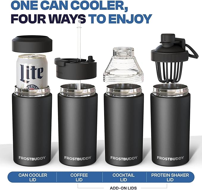 Frost Buddy Universal Can Cooler - Fits all - Stainless Steel Can Cooler for 12 oz & 16 oz Regular or Slim Cans & Bottles - Stainless Steel (Blue Ice Cream)