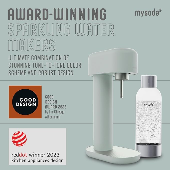 Mysoda Ruby 2 Carbonated Water Maker - Silent and Long-Lasting Aluminium Soda Maker with 1L Water Bottle - Without CO2 Cylinder - Pigeon