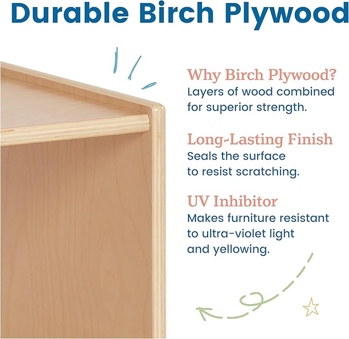 ECR4Kids 3-Shelf Floor Book Display with Handles and Storage, 30in, Kids Bookshelf, Natural