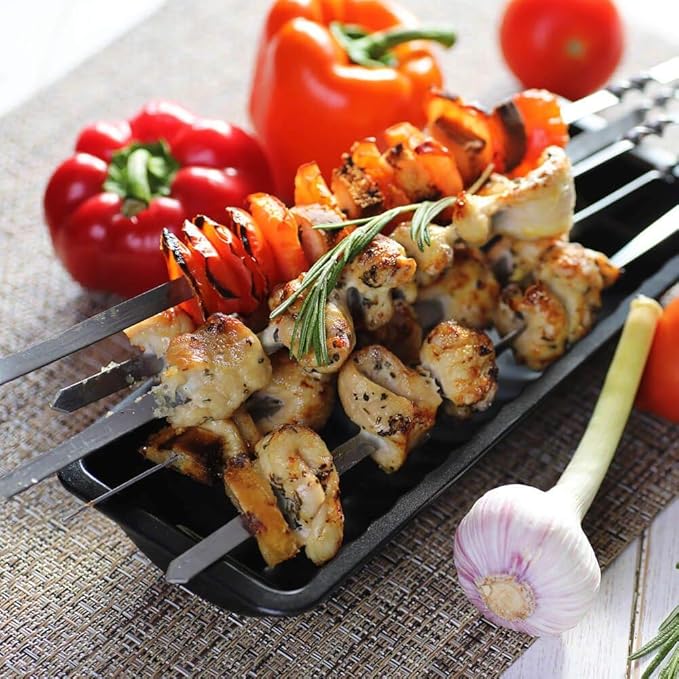Antallcky 12 Pack Kebab Skewers BBQ Barbecue Skewers Stainless Steel Sticks 23.5 Inch Heavy Duty Large Wide Reusable with NonSlip Ring Handle Ideal for Shish kabob Chicken Shrimp angd Vegetables