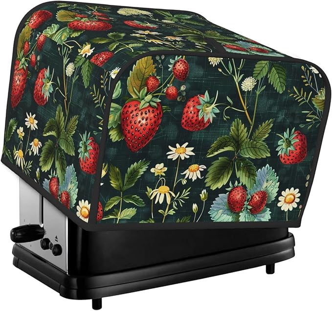 Red Strawberries Covers for 4 Slice Toasters,Cute Country Bread Machine Cover with Handle,Washable Stain Resistant Kitchen Small Appliance Cover Dining Decor