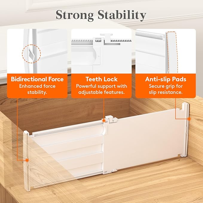 Lifewit 6" Tall 12 Pack Drawer Dividers, 30-47cm/11.5-18.5" Expandable Drawer Divider for Clothes, Adjustable Dresser Drawer Organizers, Drawers Separators for Dresser/Bathroom/Closet/Kitchen White