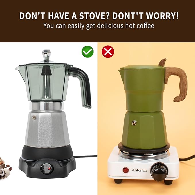LAOION 6 Cup Manual Espresso Maker, Small Espresso Machines for Home, Cuban Coffee Maker with Detachable Base & Overheat Protection,Cafeteras Electricas Modernas Moka Pot, Greca Electrica De Cafe Gift