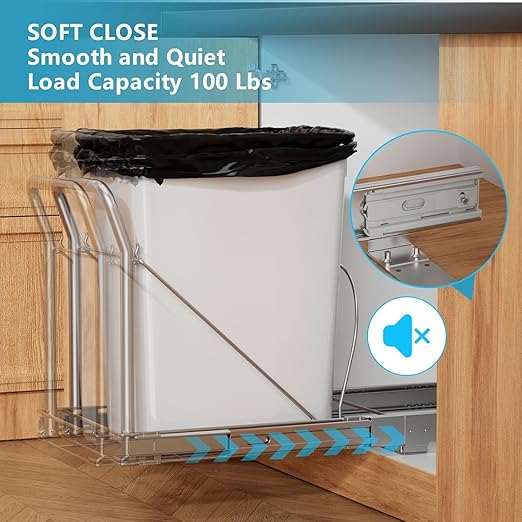 Pull Out Trash Can Under Cabinet with Soft-Close Slides，Heavy Duty Slide Out Under Sink Garbage Can for Kitchen，Adjustable Tail Groove for Can，Requires 13" W X 18" D Cabinets,(Not Included Trash Can)
