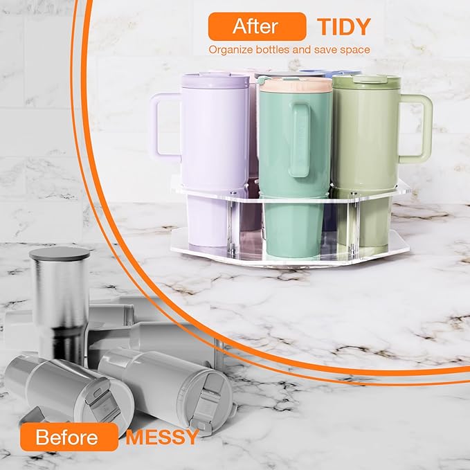 Water Bottle Organizer for Stanley 20/30/40oz, Rotating Stanley Cup Organizer Holder, Tumbler Bottle Organizer for Stanley Simple Modern Owala Yeti, Tumbler Lazy Susan, Clear