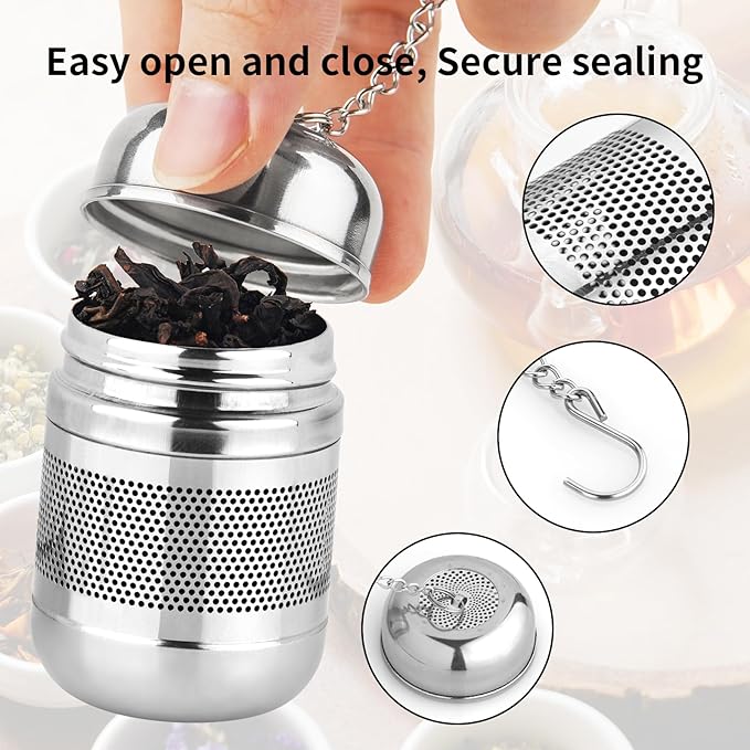 Fri4Free 2PCS Tea Infuser Strainer - Stainless Steel Strainers for Loose Leaf Tea, Steeper, Fine Mesh Ball holder with Chain Hook and Lid, Reusable Filter Bags Diffusers