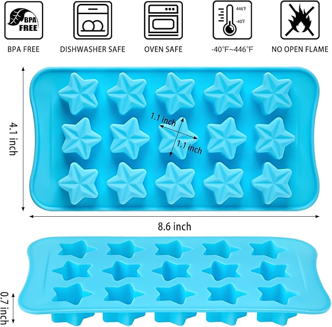 6 Pcs Flower Silicone Chocolate Molds Set, 15-Cavity Rose Heart Star Candy Mold Different Shapes Silicone Molds for Chocolate, Candy, Ice Cube, Butter, Jello