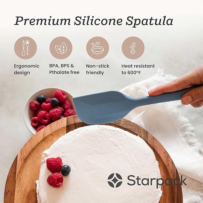 Starpack 'Scrape & Stir' Silicone Spatula (11 Inch) - 600°F Heat Resistant Spatula Set - Food Grade Kitchen Spatulas - LFGB Grade Nonstick Baking and Cooking Rubber Spatulas Set