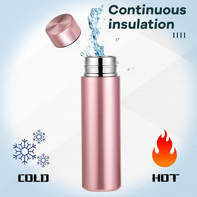 Irenare 5oz Mini Water Bottle Mini Insulated Stainless Steel Bottle Purse Water Bottle Cute Leak Proof Flask Keeps Drink Cold and Hot for Purse Women(Pink,1 Piece)