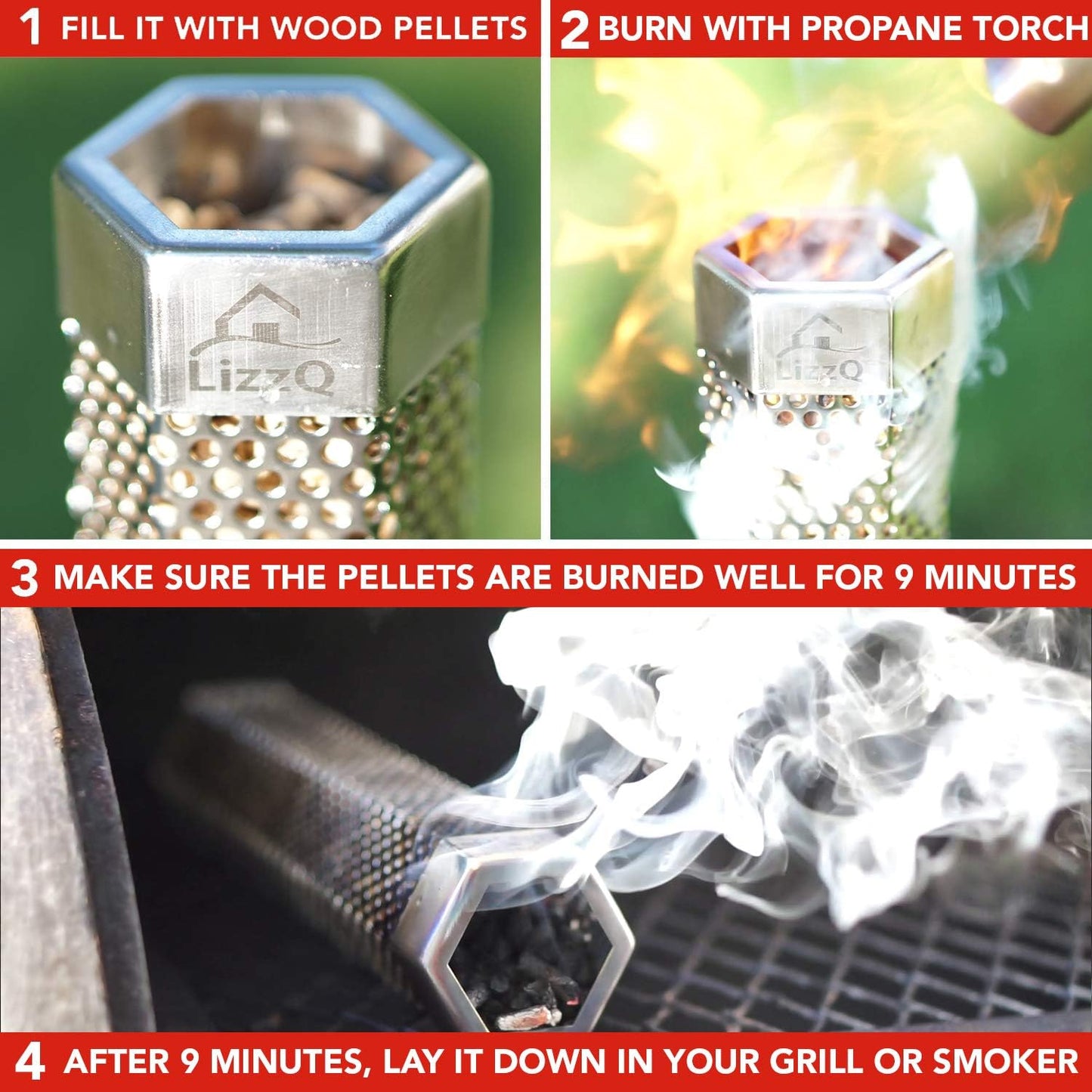 Premium Pellet Smoker Tube 12 inches - 5 Hours of Billowing Smoke - Hot or Cold Smoking - for Any Grill or Smoker - An Easy and Safe Way to Provide Smoking - Free eBook Grilling Ideas & Recipes