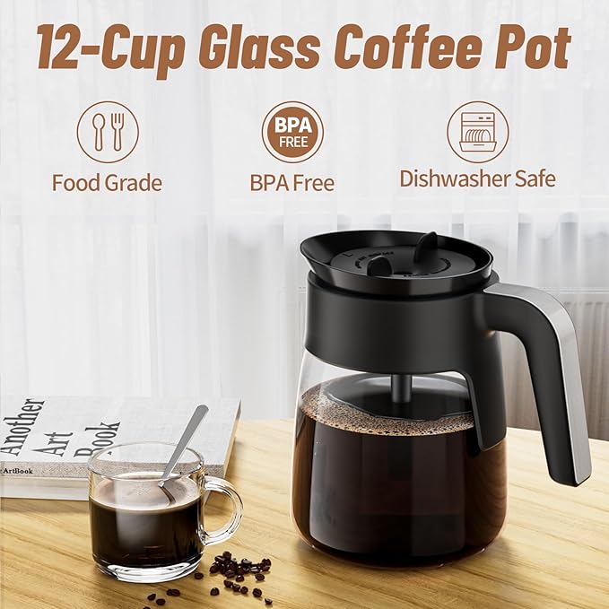 12 Cup Coffee Pot Replacement for Ninja Coffee Maker CFP101 CFP201 CFP301 CFN601 CFP250A CFP300 CFP307, Glass Carafe Replacement with Brew-Through Lid, Ninja Coffee Pot Replacement with Sturdy Handle