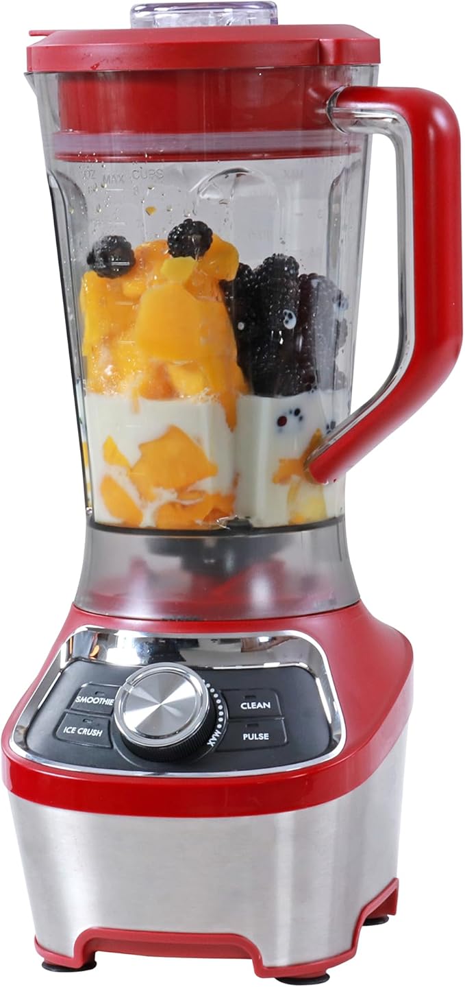 Kenmore Countertop Blender – Electric Mixer for Smoothies, Ice Crush & Pulse Function, Heavy Duty Tritan plastic Pitcher licuadora With 6 Speed, Kitchen Appliance, Dishwasher-Safe Jar, Red