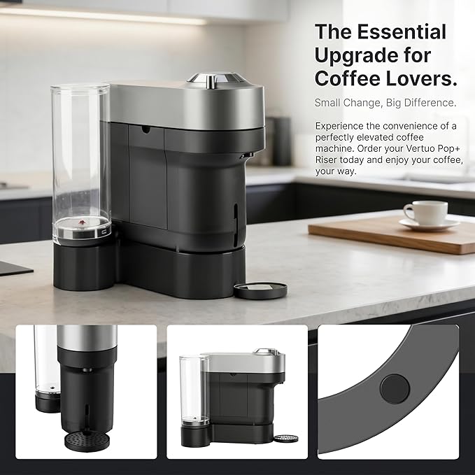 Riser Stand for Nespresso Vertuo Pop+, 2.5inch Height Elevation Stand, 3D Printed Coffee Machine Base, Compatible with Standard and Deluxe Models, Fits YETI 20 oz & Contigo 16 oz Mugs (Black)