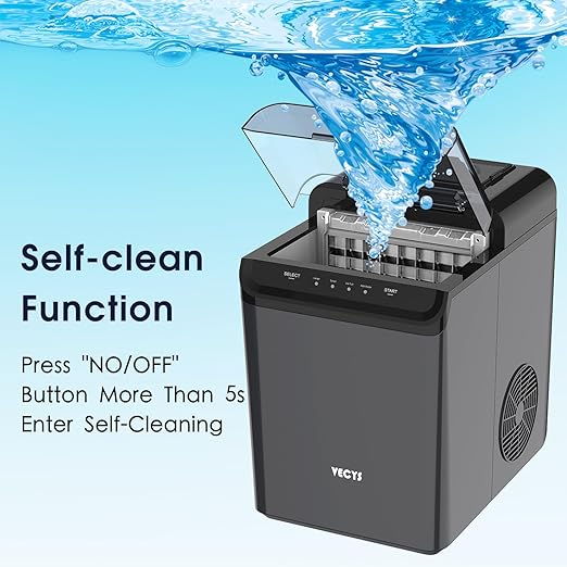 VECYS Cube Ice Maker, Premium Countertop Ice Machine 34LBS Daily Ice Making Capacity and Self-Clean Function with Ice Scoop and Basket, Black