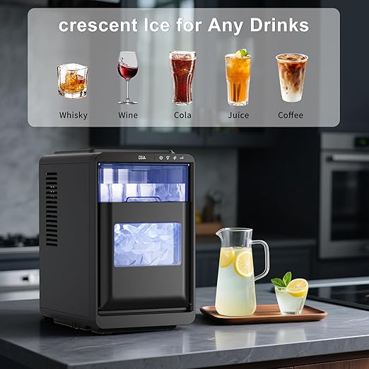 Crescent ice Cube Machine 35Lbs/24H, 16Pcs in 12Mins ，Timer Portable Ice Maker for Home/Office/bar/Party(1, Black, 2.2L)