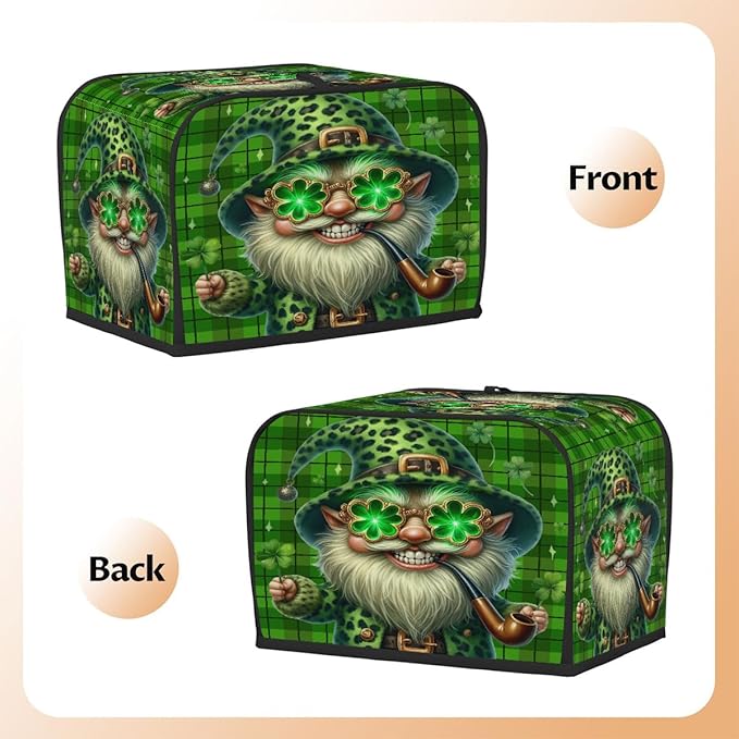 St Patrick Green Funny Gnome Toaster Cover 4 Slice Dust and Fingerprint Protection Toaster Bread Maker Covers Washable Kitchen Small Appliance Covers for Kitchen Accessories Decor Bakeware Women Gift