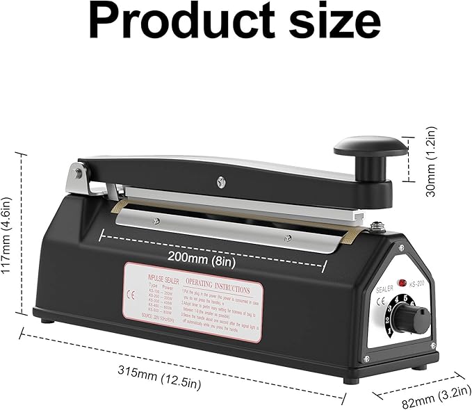 8-inch Impulse Bag Sealer, Manual Heat Sealer Machine for Plastic Bags,2 Replacement Kit Included, Black…