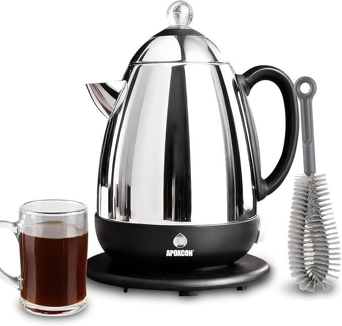 APOXCON Electric Coffee Percolator Stainless Steel Coffee Maker with Clear Brew Progress Knob & Cleaning Brush Auto Keep Warm Cordless Serving elegant design Coffee pot with On/OFF Switch (10 Cup)