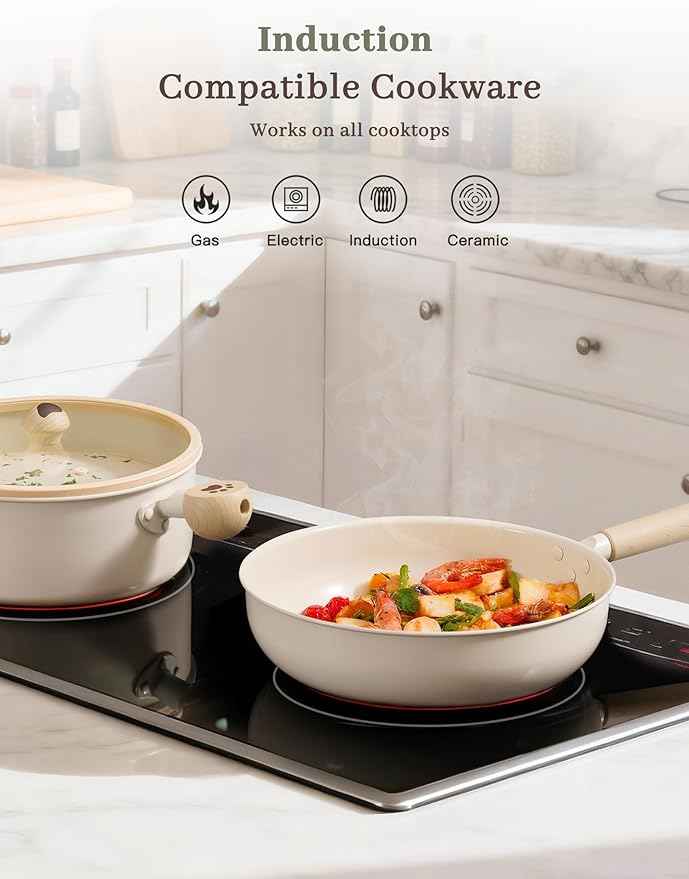 Astercook Pots and Pans Set Non Stick, Ceramic Cookware Set Non Toxic, 18 Pcs Dishwasher Safe Induction Cookware for Everyday Cooking & Kitchen Gifts