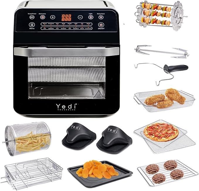 Yedi HOUSEWARE Total Package Air Fryer Oven XL, 12.7 Quart, Deluxe Accessory Kit, Recipes, BPA-Free, Auto Shutoff, Black