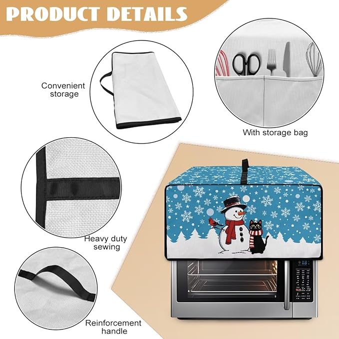 Microwave Oven Cover Air Fryer Toaster Oven Dust Cover, Stain-resistant Small Electric Appliance Protector, S, Snowman Black Cat Snowflake Blue Christmas Decorations