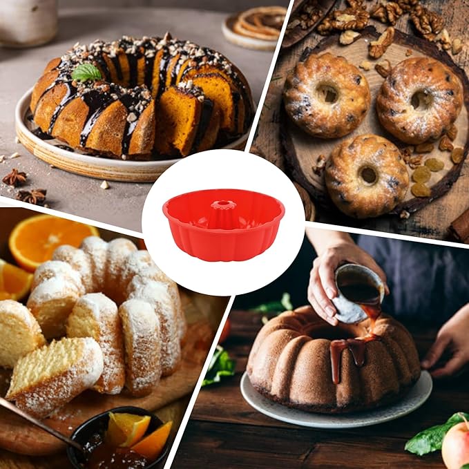 PADELE 2 Pack Silicone Cake Pan Nonstick,10 Inch, Silicone Cake Molds,Pound Cake Pan, Baking Cake Pan for Jello,Gelatin,Cake,Brownie and Bread（Pink+Pink）