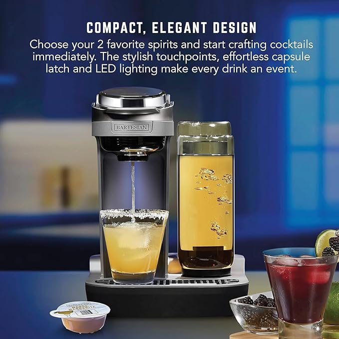 Bartesian Duet Cordless Cocktail Machine and Margarita Maker - Compact Home Bartender Mixologist Drink Mixer with 2 Glass Spirit Bottles - Automatic Machine Makes 500 Premium Cocktails Per Charge
