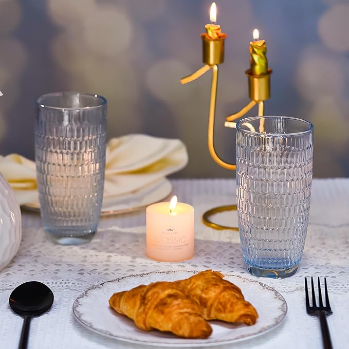 CREATIVELAND Highball Beverage Glasses Set of 6 Romantic Colored Thick & Heavy Base Big Capacity 14.87oz|440ml, Drinking Glass Tumblers for Iced Tea, Water, Soda & Juice and Cocktail