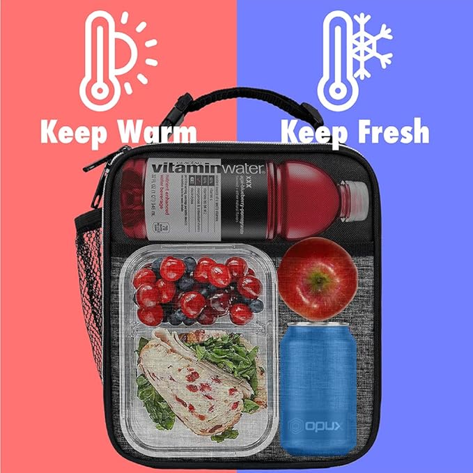 opux Premium Insulated Lunch Box, Soft School Lunch Bag for Kids Boys Girls, Leakproof Small Lunch Pail Men Women Work, Reusable Compact Cooler Tote Lunchbox for Office Adult, Heather Charcoal