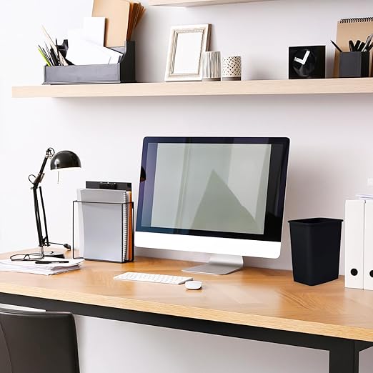 Superio 1.25 Gallon Mini Trash Can – Small Plastic Bathroom, Office, Dorm Unlidded Waste Bin Only for Desktop, Vanity, Under Sink, Cabinet, Countertop, Slim Diaper Pail (Black)