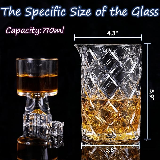 Gusnilo 24 Oz Cocktail Shaker Glasses - 710ml Crystal Bar Mixing Glass Set with Stirring Glasses (2PCS) for Whiskey, Martini, Old Fashioned