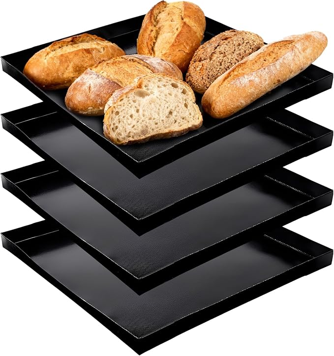 Professional-Grade 4-Pack PTFE Solid Oven Baskets, 11x11x1 Inch Non-Stick Solid Oven Trays for Commercial Kitchens & High-Volume Cooking