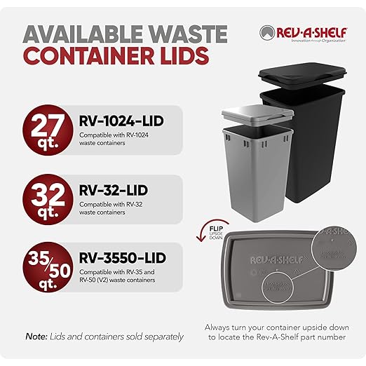 Rev-A-Shelf 2-Pack 35 Quart Polymer Replacement Trash Bin, Recycle Waste Garbage Container for Kitchen Cabinet Pullouts, White, RV-35-11-2 - Large Plastic Bins for Home and Office