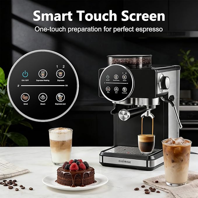 Espresso Machine with Grinder, 20 Bar Professional Expresso Coffee Machines with Milk Frother Steam Wand, Espresso Maker with 60oz Removable Water Tank, Cappuccino & Latte Machine for Home (Black-Pro)
