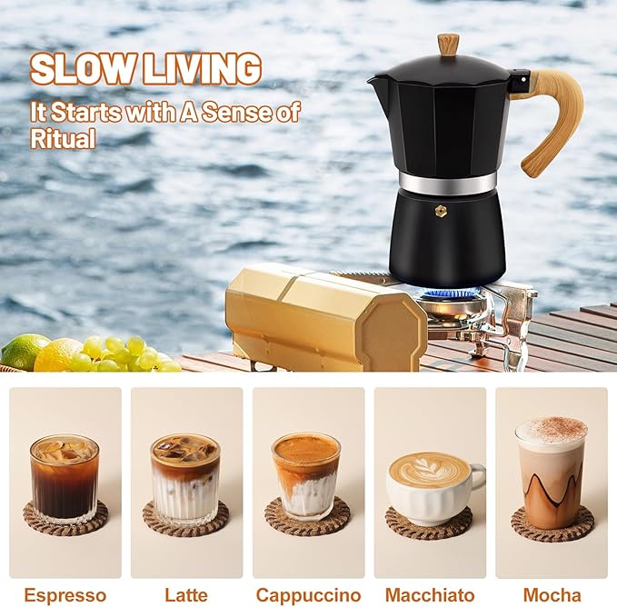3 Cup Aluminum Espresso Stovetop Moka Pot Express Coffee Maker Percolator Italian Classic Mocha Coffee Machine for Italian and Cuban Cafe Brewing for Home & Camping 150ml 5oz