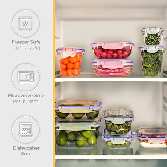 Superio Plastic Food Storage Containers with airtight Lid for Pantry, Fridge- BPA Free, Leakproof Sealed Container- Microwave, Dishwasher and Freezer Safe, Clear (17 Cup- 12 Pack)