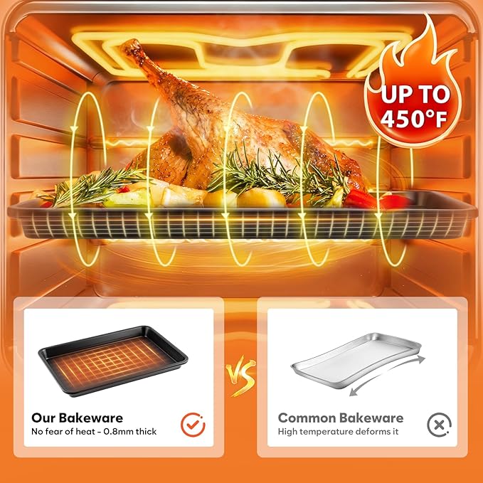 3 Pack Baking Sheet Pan Set, 0.8mm Thick Nonstick Cookie Sheets for Oven, Half/Quarter/Jelly Roll Pans for Oven, Heavy Duty Baking Trays for Oven with Diamond Texture