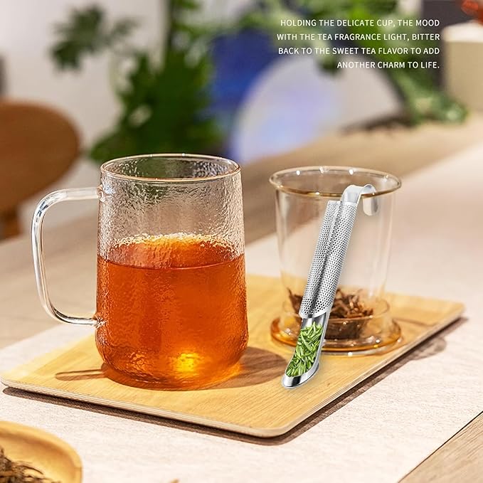 2PCS stainless steel tea filter mesh with hook handle, stainless steel tea diffuser, loose leaf tea infuser (2PCS)
