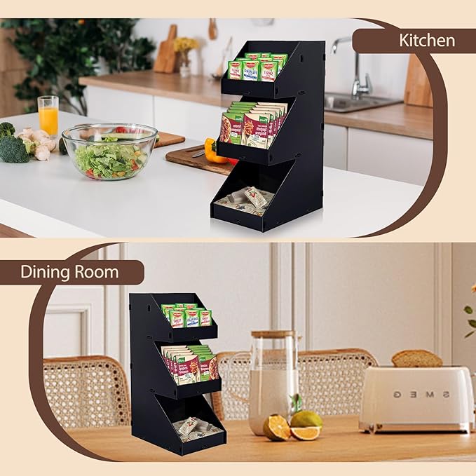 Sauce Packet Organizer, Suitable for Organizing Ketchup Packets, Condiment Packets, and Hot Sauce Pack, 3-Tier Design with Straw Holder, Easy Assembly Space-Saving Kitchen Storage, Made of Acrylic