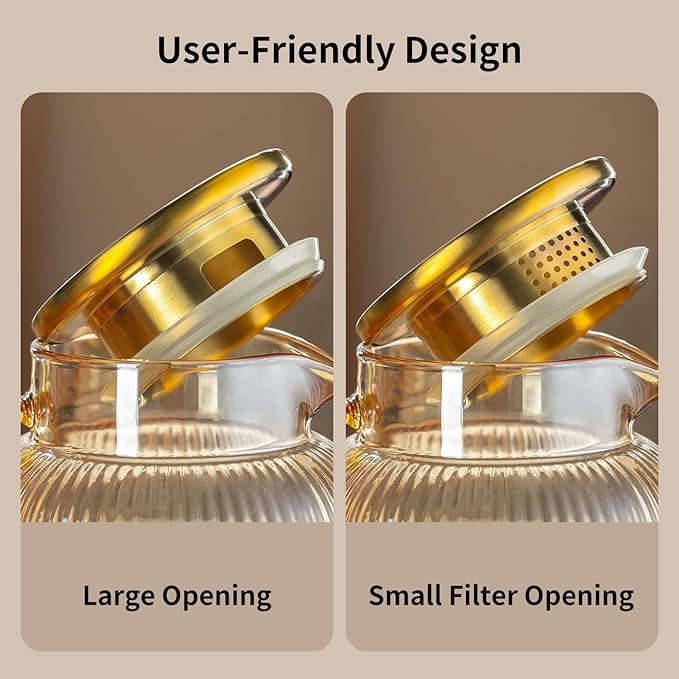 Buaic Glass Pitcher with Lid, 84oz/2.5 Liter Amber Classic Vertical Stripes Water Pitcher,Glass Water Carafe for Cold Brew, Coffee, Lemonade, Iced Sun Tea,Beverage, Milk, Heat Resistant