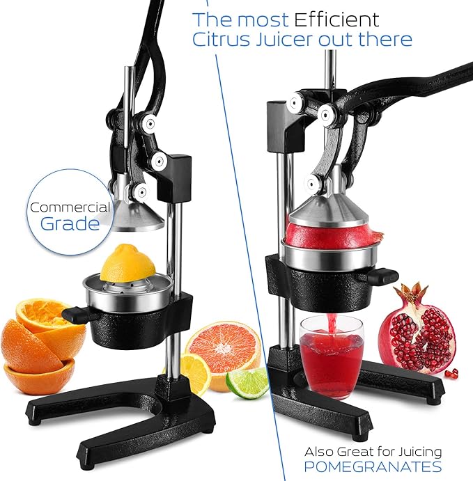 Citrus Juicer - Professional Hand Juicer Citrus Squeezer - 7 PC Juicer Press - Metal Grapefruit, Orange & Lemon Juicer Squeezer with Glass Bottles, Sleeves & Funnel - Black
