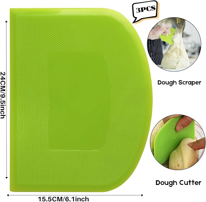 SURDOCA Dough Scraper Bench Scraper - 3P 9.5x6.1" Plastic Flexible Bowl Scraper, Sharp Edge & Angles Cake Scraper. Non-Slip Bakeware Decorating Tools Sculpting & Modeling Tools - Pink+Green+Pink