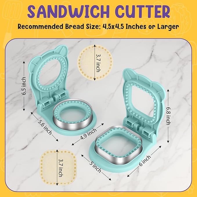 TACGEA Uncrustable Sandwich Cutter Maker, 2 Pack Sandwich Sealer and Cutter -Square and Circle Shape, Light Blue