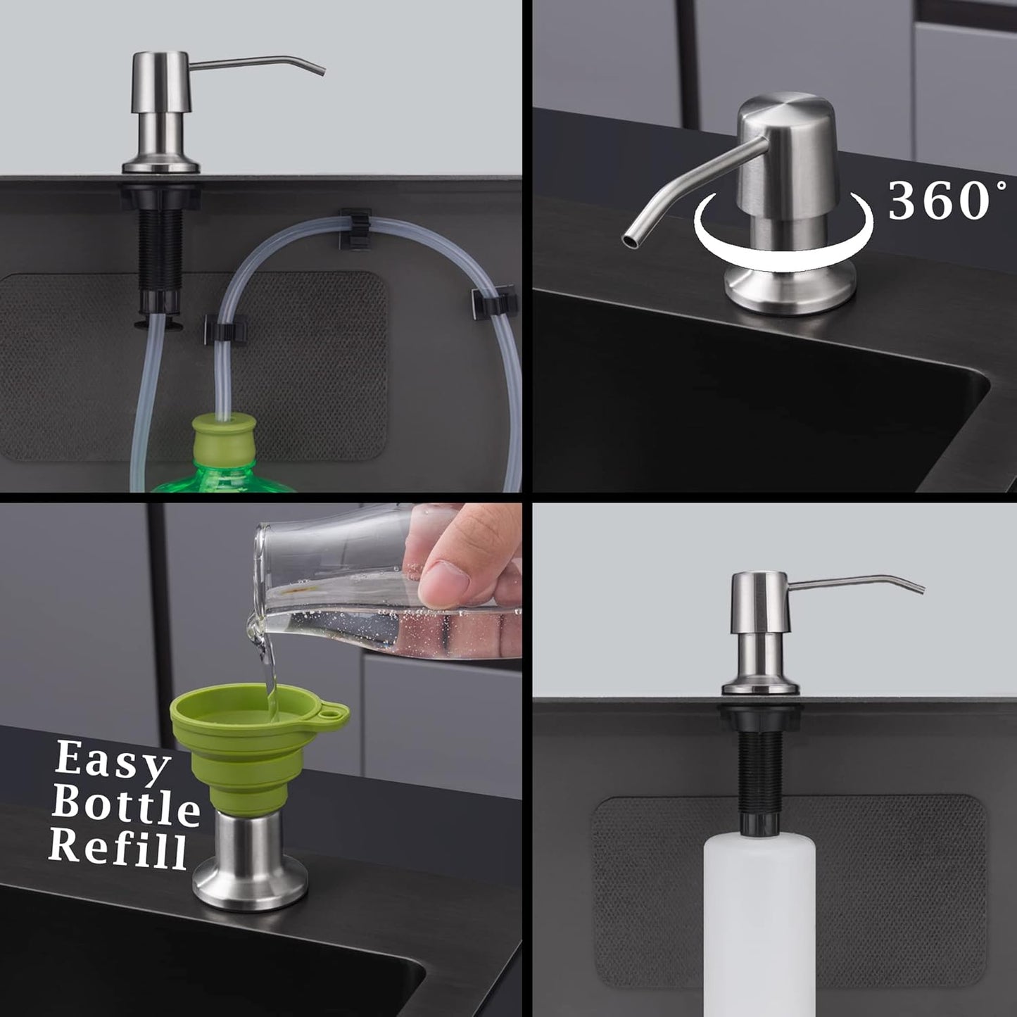 Styever Soap Dispenser for Kitchen Sink with Pump -16oz Bottle Built in Countertop Dish soap Dispenser with 4 Inch Spout- Oil Rubbed Bronze Sink Soap Dispenser Extension Kit with 47 Inch Tube