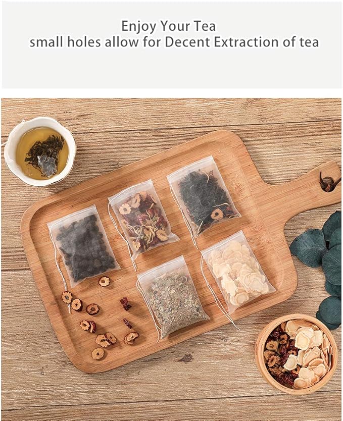 200Pcs Empty Tea Filter Bags for Loose Tea Herb Spice Mesh Drawstring Seal Infuser Strainer Bags (2.36x2.75inch)