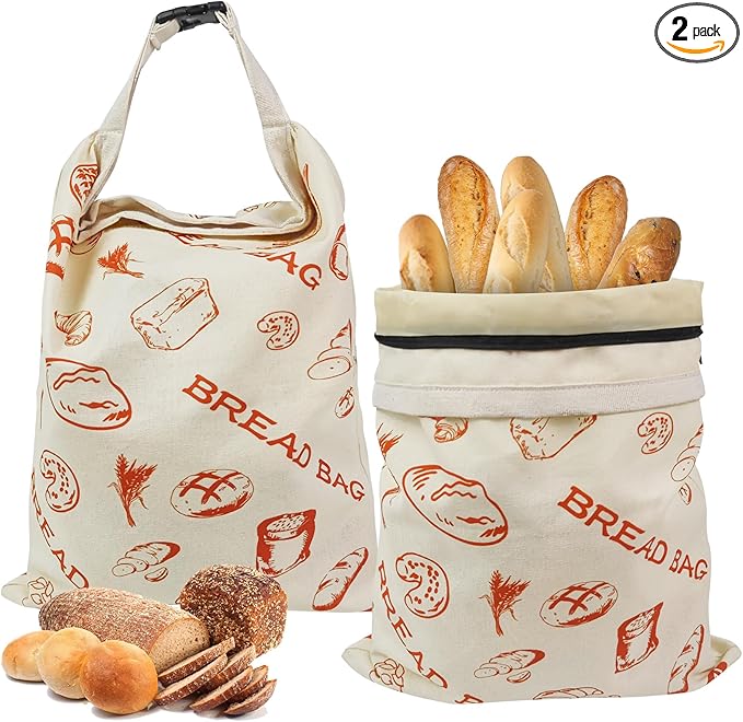 Reusable Beeswax Bread Bags for Homemade Bread, 2 Pack XL 17x13 Inch – Natural Cotton Linen Sourdough Storage Bags-Only One Bag Had Zipper