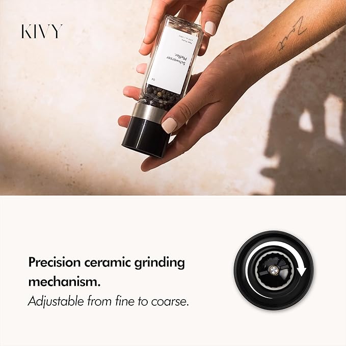 KIVY Salt and Pepper Grinder Set of 2 – Adjustable Ceramic Grinder – Spice Mill – Pepper & Salt Grinder